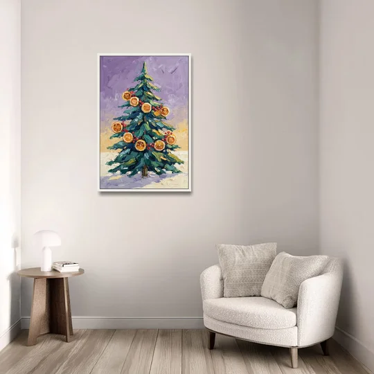 Cozy Christmas Dried Orange Garland Fir - White Framed Canvas Wall Art - Sofa - 24x36