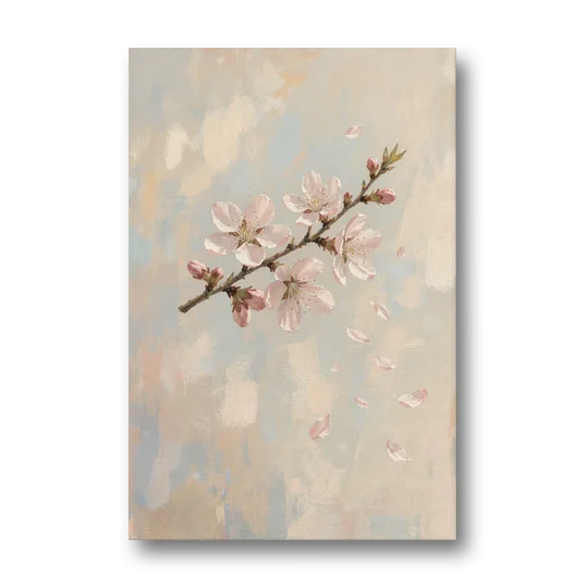 Drifting Petal Cherry Blossom Sprig for the Nursery - Canvas Wall Art - Front