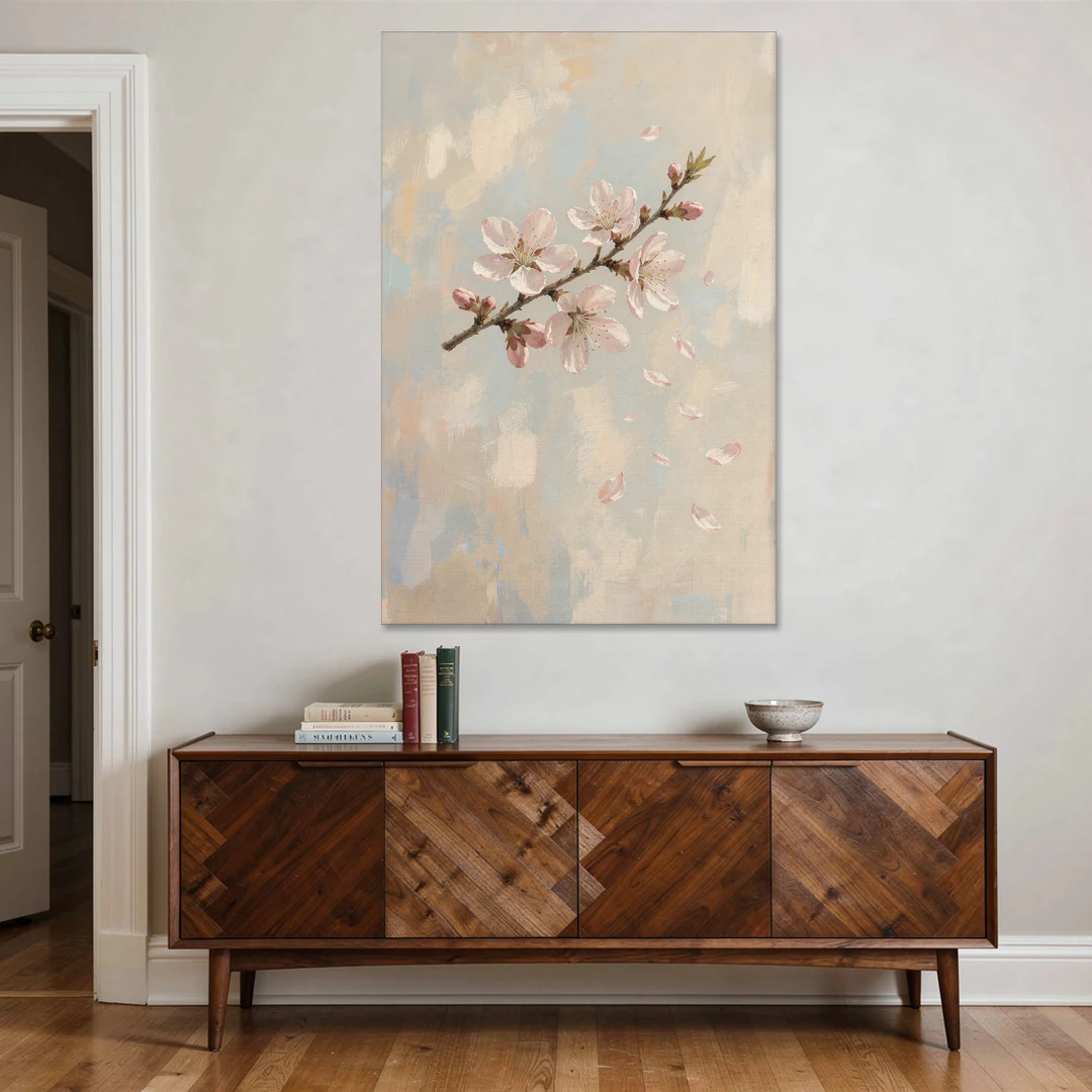 Drifting Petal Cherry Blossom Sprig for the Nursery - Canvas Wall Art - Coffee Table - 40x60
