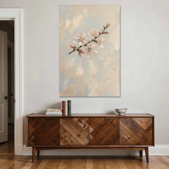 Drifting Petal Cherry Blossom Sprig for the Nursery - Canvas Wall Art - Coffee Table - 40x60