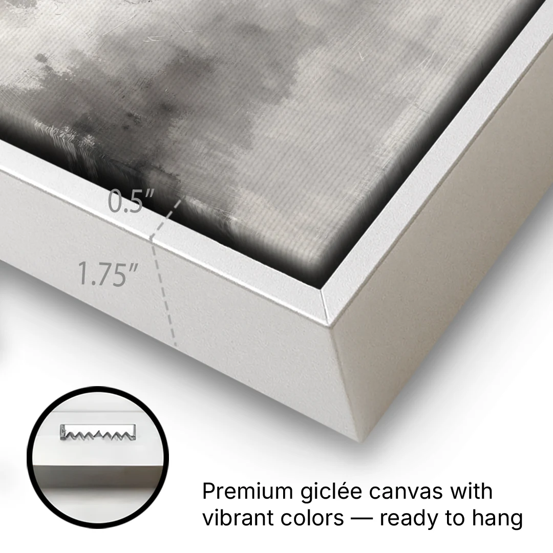 Monochrome Drifting Weather in Soft Gray Wash - White Framed Canvas Wall Art - Gallery Wrap Corner