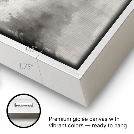 Monochrome Drifting Weather in Soft Gray Wash - White Framed Canvas Wall Art - Gallery Wrap Corner