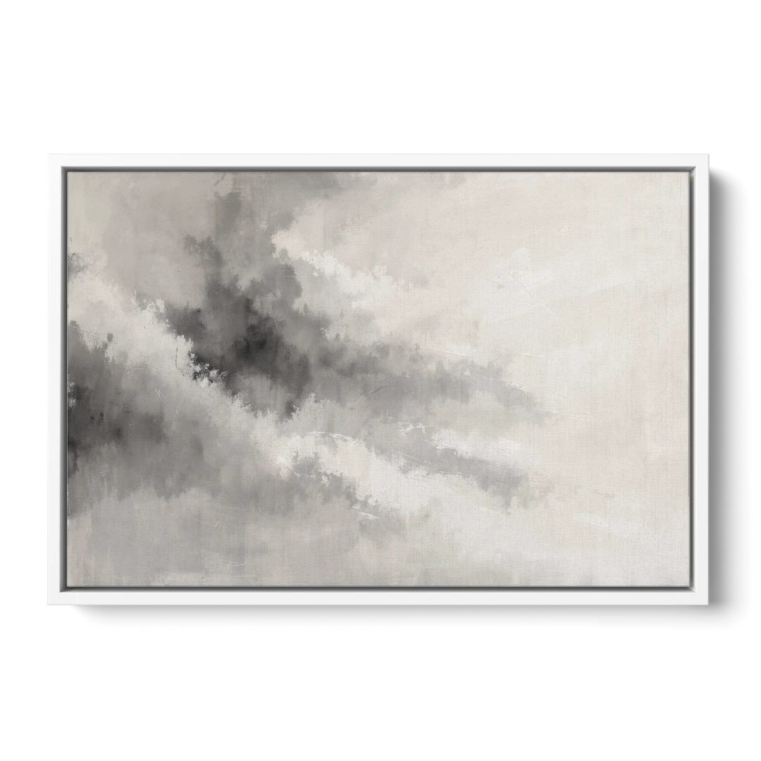 Monochrome Drifting Weather in Soft Gray Wash - White Framed Canvas Wall Art - Front