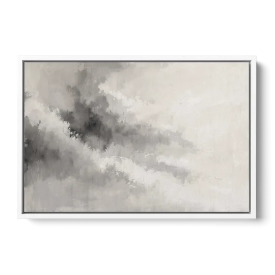 Monochrome Drifting Weather in Soft Gray Wash - White Framed Canvas Wall Art - Front