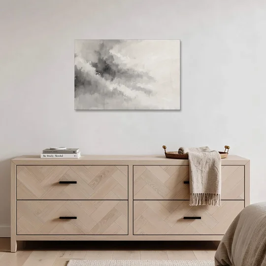 Monochrome Drifting Weather in Soft Gray Wash - Canvas Wall Art - Coffee Table - 36x24