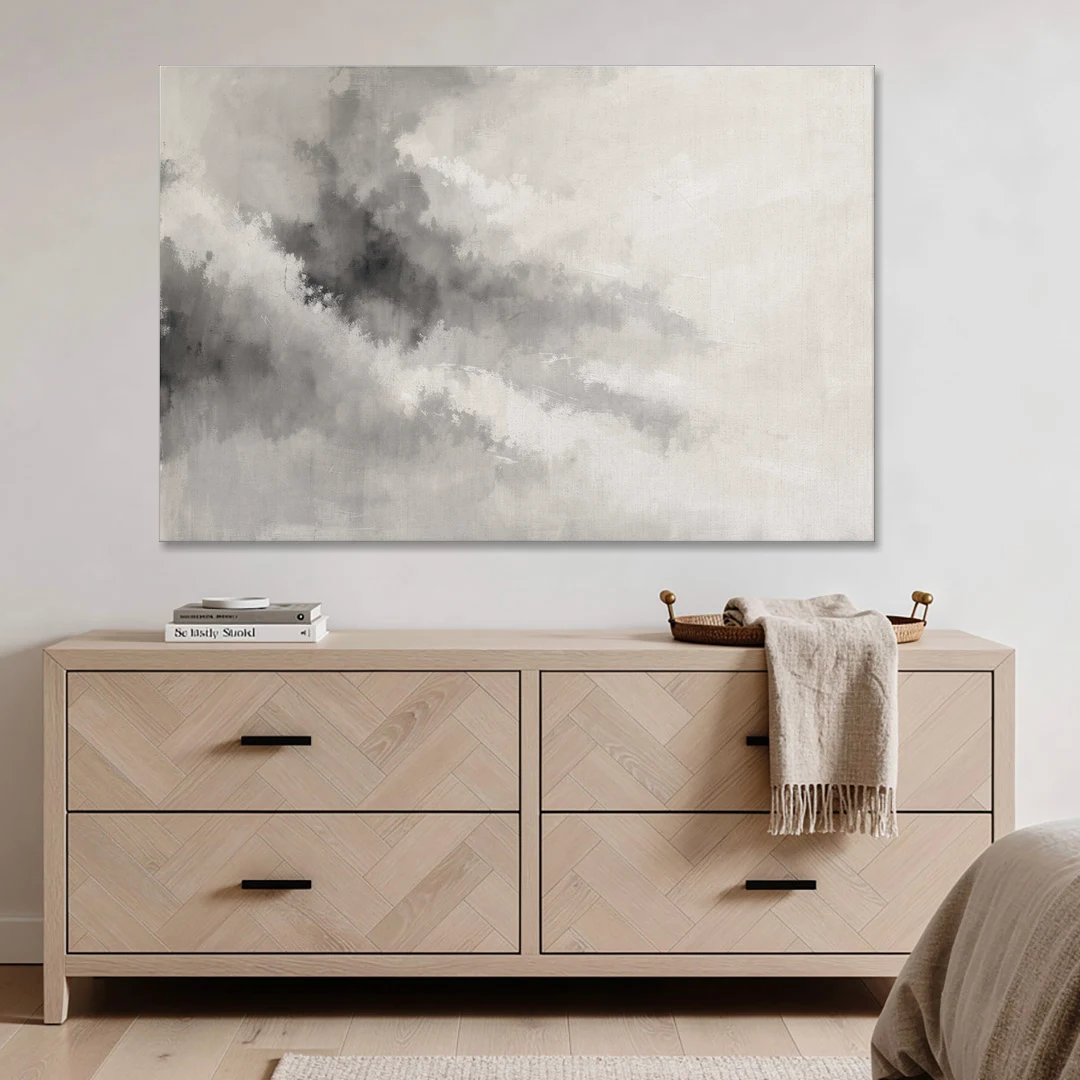 Monochrome Drifting Weather in Soft Gray Wash - Canvas Wall Art - Coffee Table - 60x40
