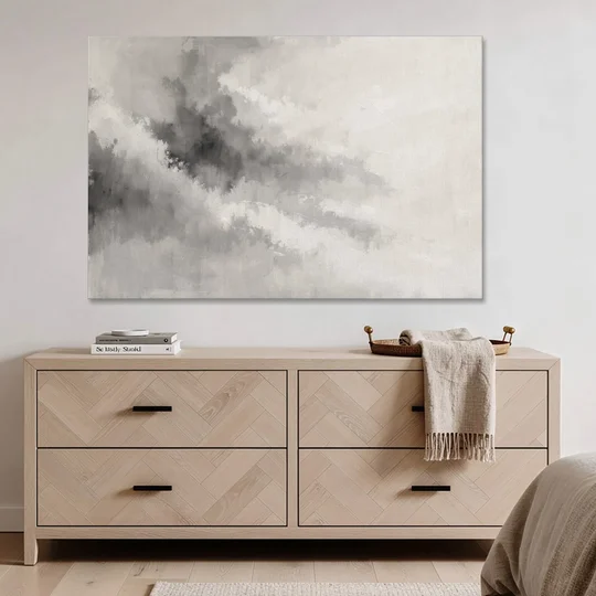 Monochrome Drifting Weather in Soft Gray Wash - Canvas Wall Art - Coffee Table - 60x40