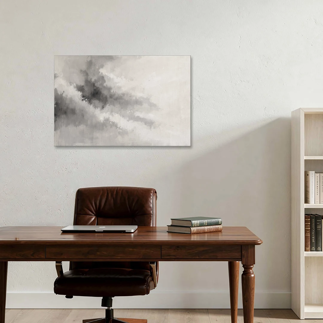 Monochrome Drifting Weather in Soft Gray Wash - Canvas Wall Art - Office - 36x24