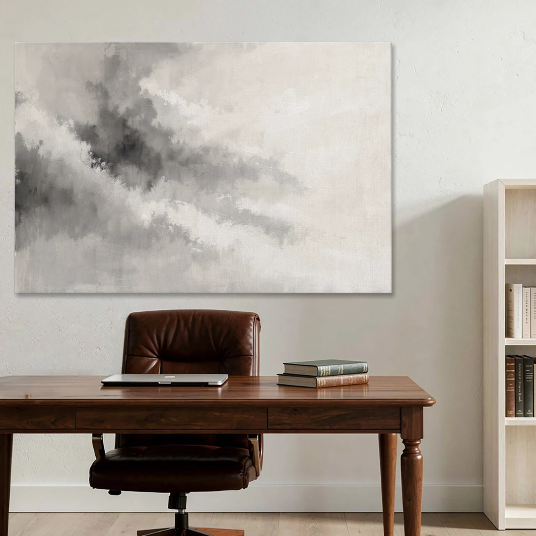 Monochrome Drifting Weather in Soft Gray Wash - Canvas Wall Art - Office - 60x40