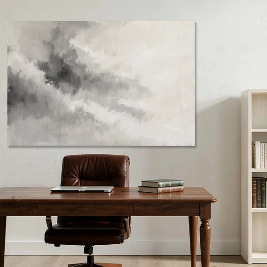 Monochrome Drifting Weather in Soft Gray Wash - Canvas Wall Art - Office - 60x40
