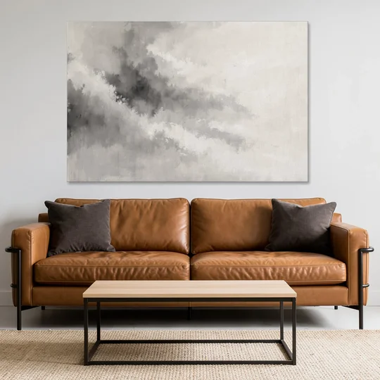 Monochrome Drifting Weather in Soft Gray Wash - Canvas Wall Art - Sofa - 60x40