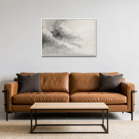 Monochrome Drifting Weather in Soft Gray Wash - White Framed Canvas Wall Art - Sofa - 36x24