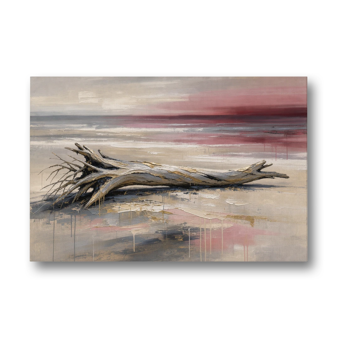 Driftwood Wall Art Under a Rose Dusk Sky - Canvas Wall Art - Front