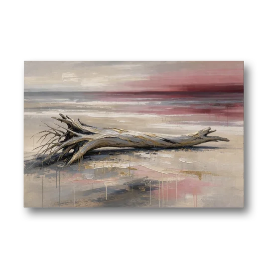 Driftwood Wall Art Under a Rose Dusk Sky - Canvas Wall Art - Front