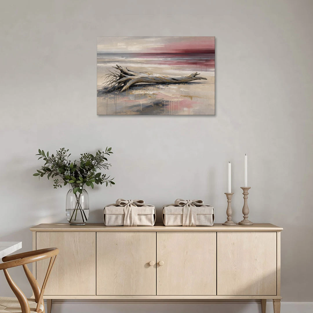 Driftwood Wall Art Under a Rose Dusk Sky - Canvas Wall Art - Coffee Table - 36x24