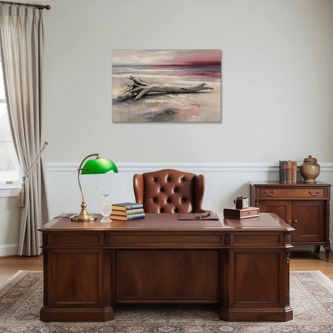 Driftwood Wall Art Under a Rose Dusk Sky - Canvas Wall Art - Office - 36x24