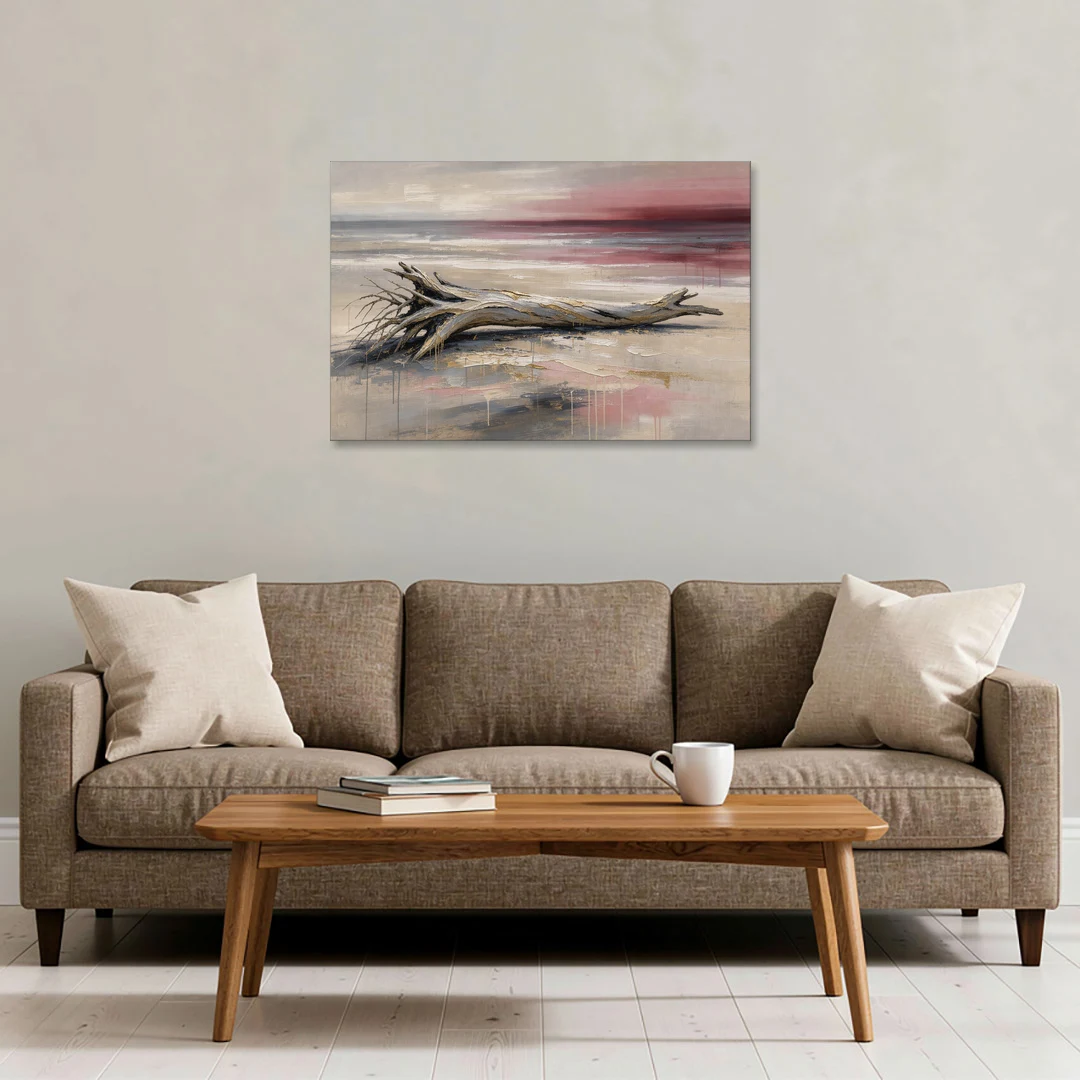 Driftwood Wall Art Under a Rose Dusk Sky - Canvas Wall Art - Sofa - 36x24
