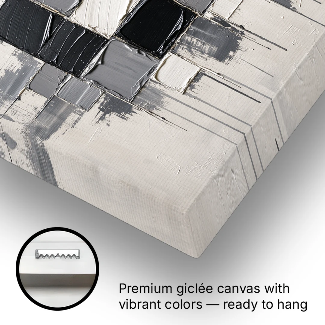 Dripping Grid of Black and Grey Squares - Canvas Wall Art - Gallery Wrap Corner