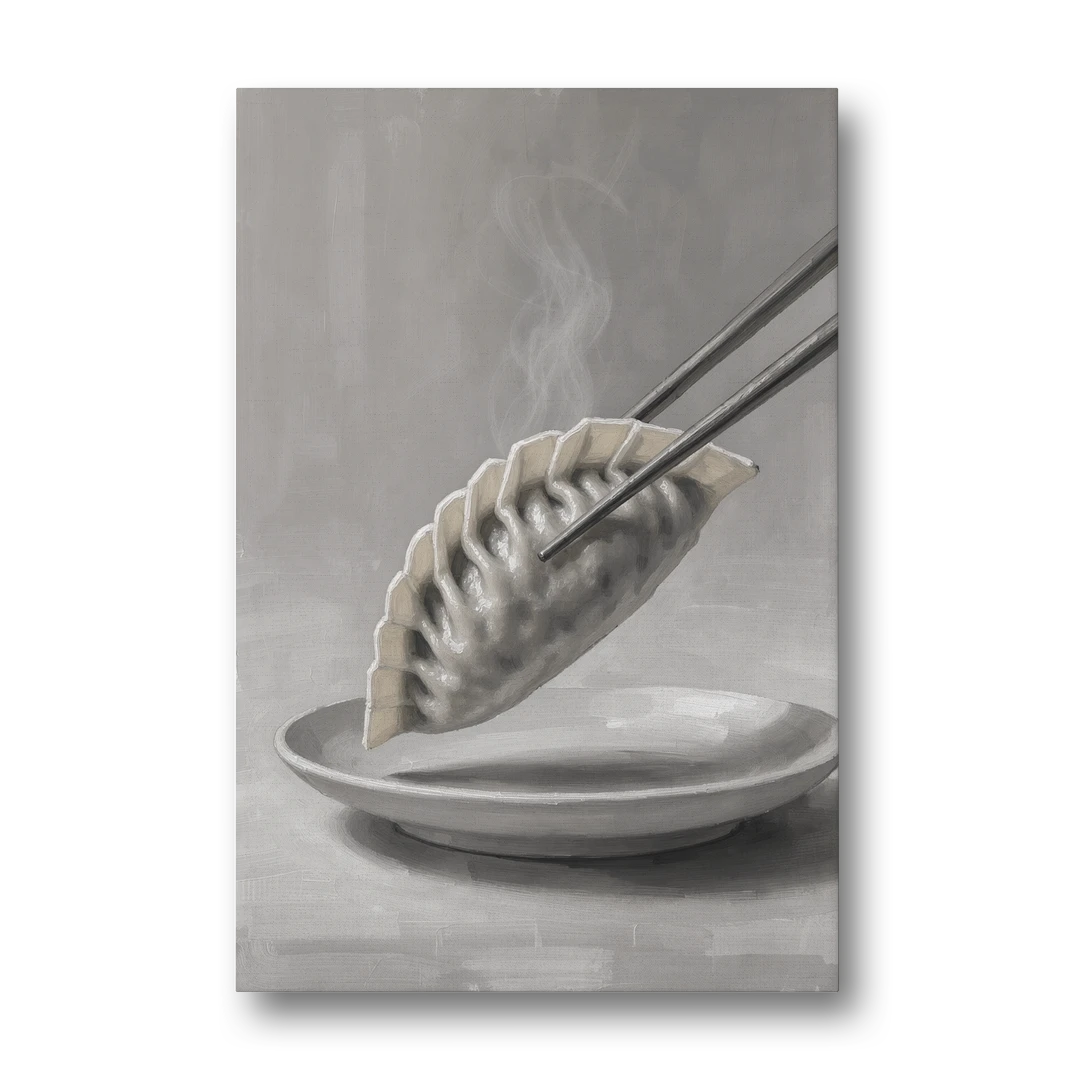 Dumpling Painting with Chopsticks and Steam - Canvas Wall Art - Front