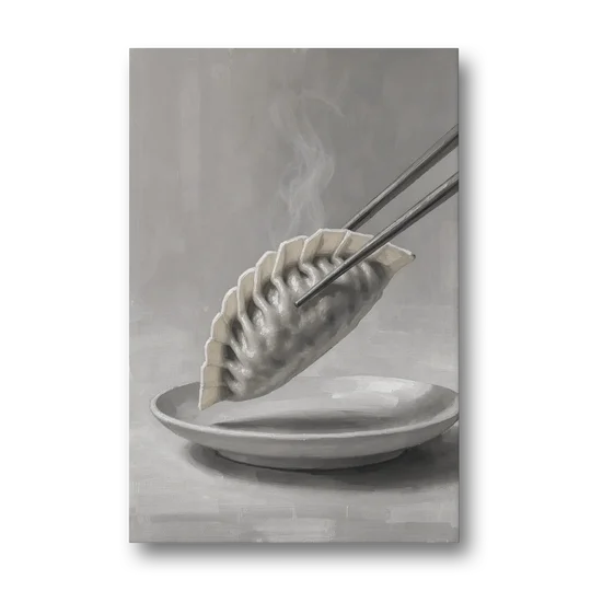 Dumpling Painting with Chopsticks and Steam - Canvas Wall Art - Front