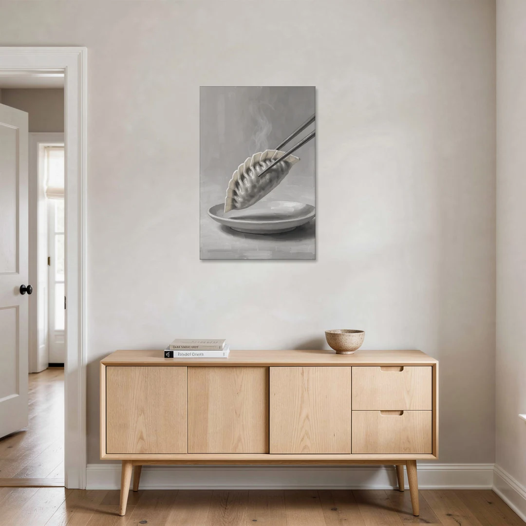 Dumpling Painting with Chopsticks and Steam - Canvas Wall Art - Coffee Table - 24x36