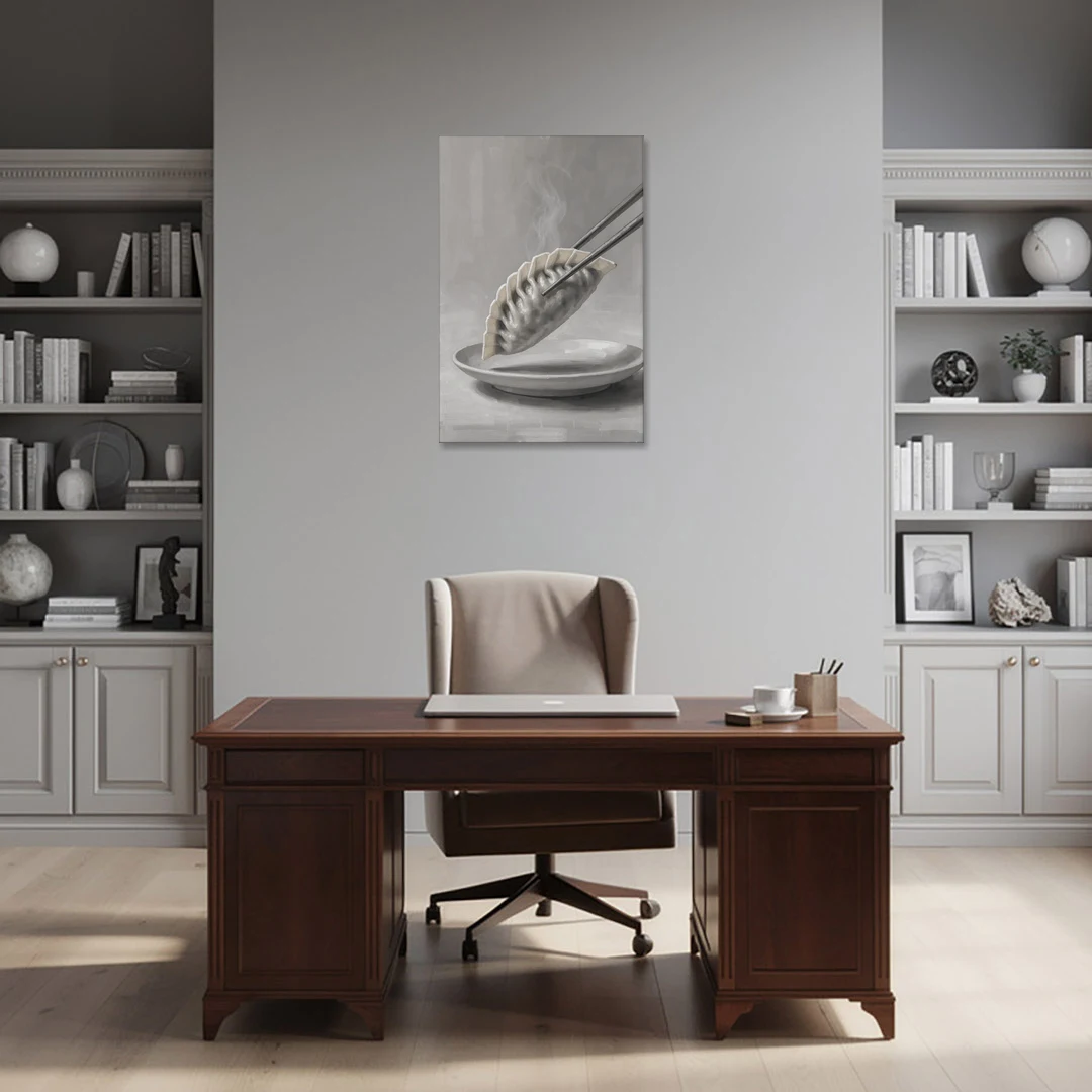 Dumpling Painting with Chopsticks and Steam - Canvas Wall Art - Office - 24x36