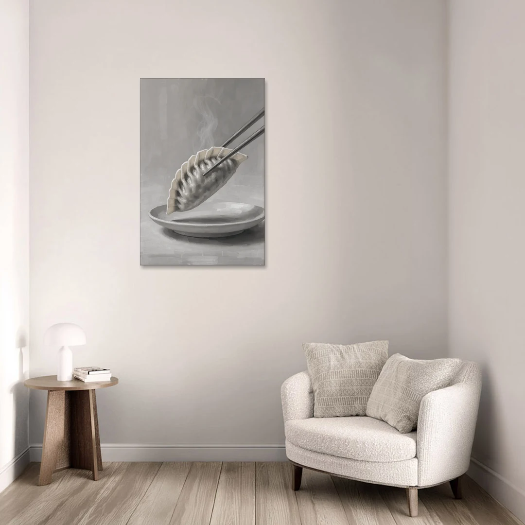 Dumpling Painting with Chopsticks and Steam - Canvas Wall Art - Sofa - 24x36