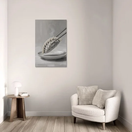 Dumpling Painting with Chopsticks and Steam - Canvas Wall Art - Sofa - 24x36