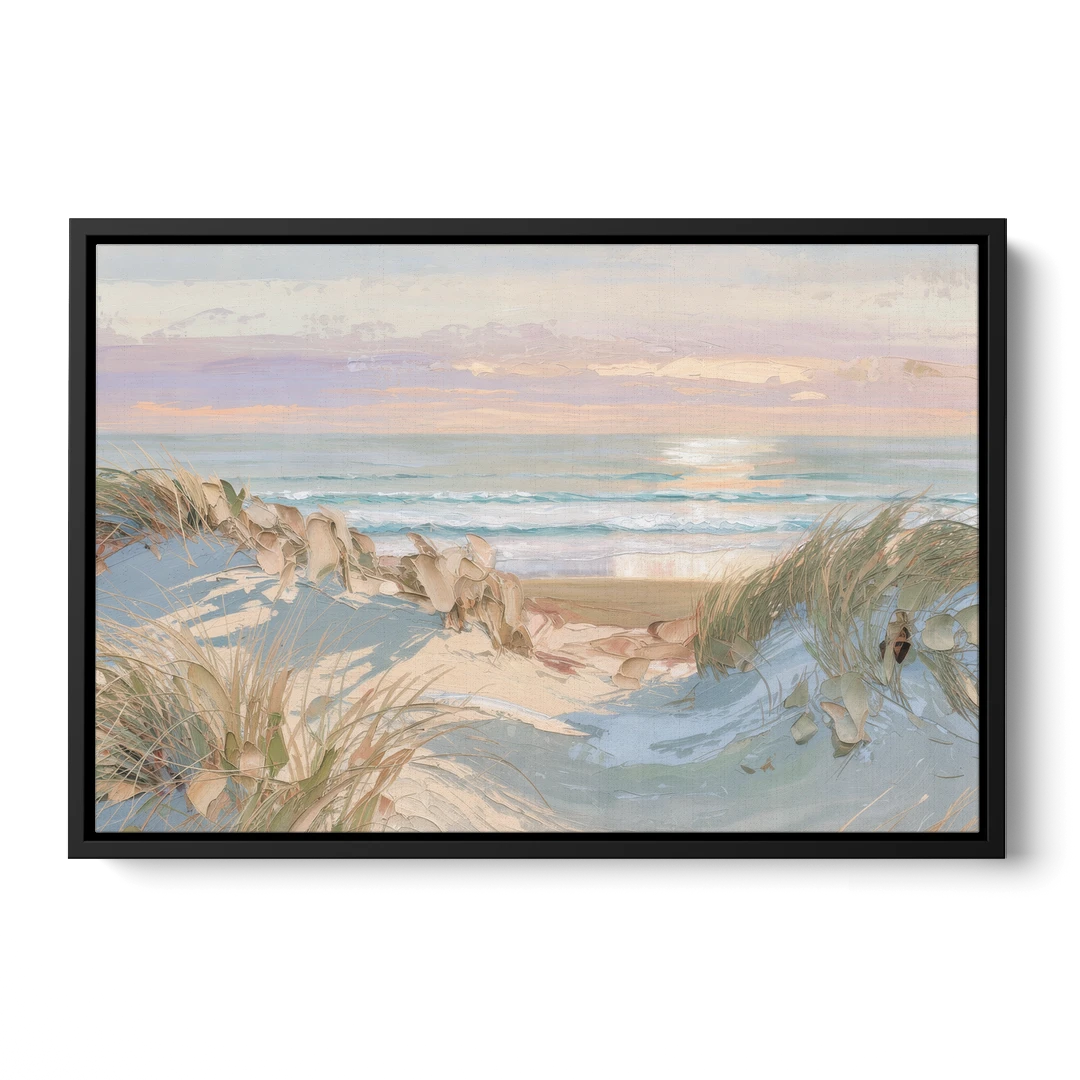 Dune Grass Path to a Pastel Sea for the Bedroom - Black Framed Canvas Wall Art - Front