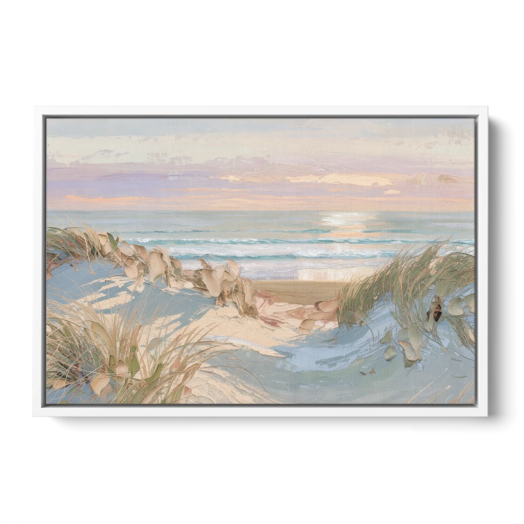 Dune Grass Path to a Pastel Sea for the Bedroom - White Framed Canvas Wall Art - Front