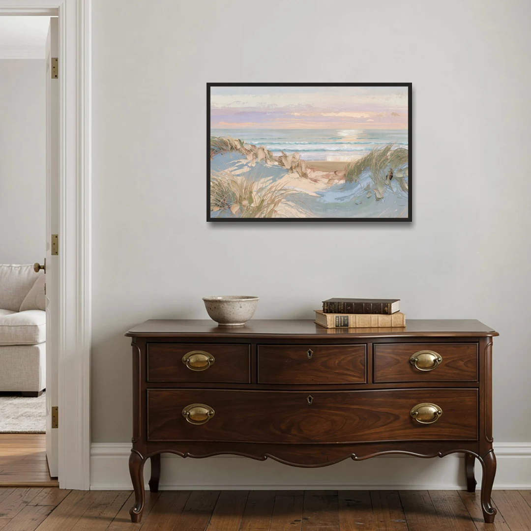 Dune Grass Path to a Pastel Sea for the Bedroom - Black Framed Canvas Wall Art - Coffee Table - 36x24