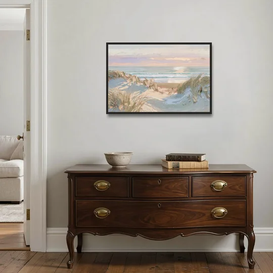 Dune Grass Path to a Pastel Sea for the Bedroom - Black Framed Canvas Wall Art - Coffee Table - 36x24