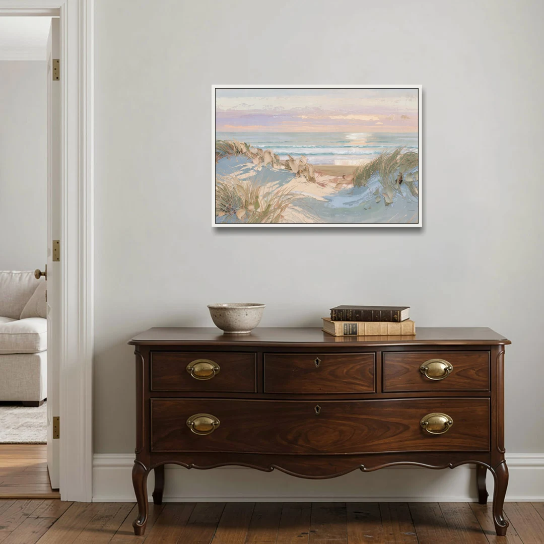 Dune Grass Path to a Pastel Sea for the Bedroom - White Framed Canvas Wall Art - Coffee Table - 36x24