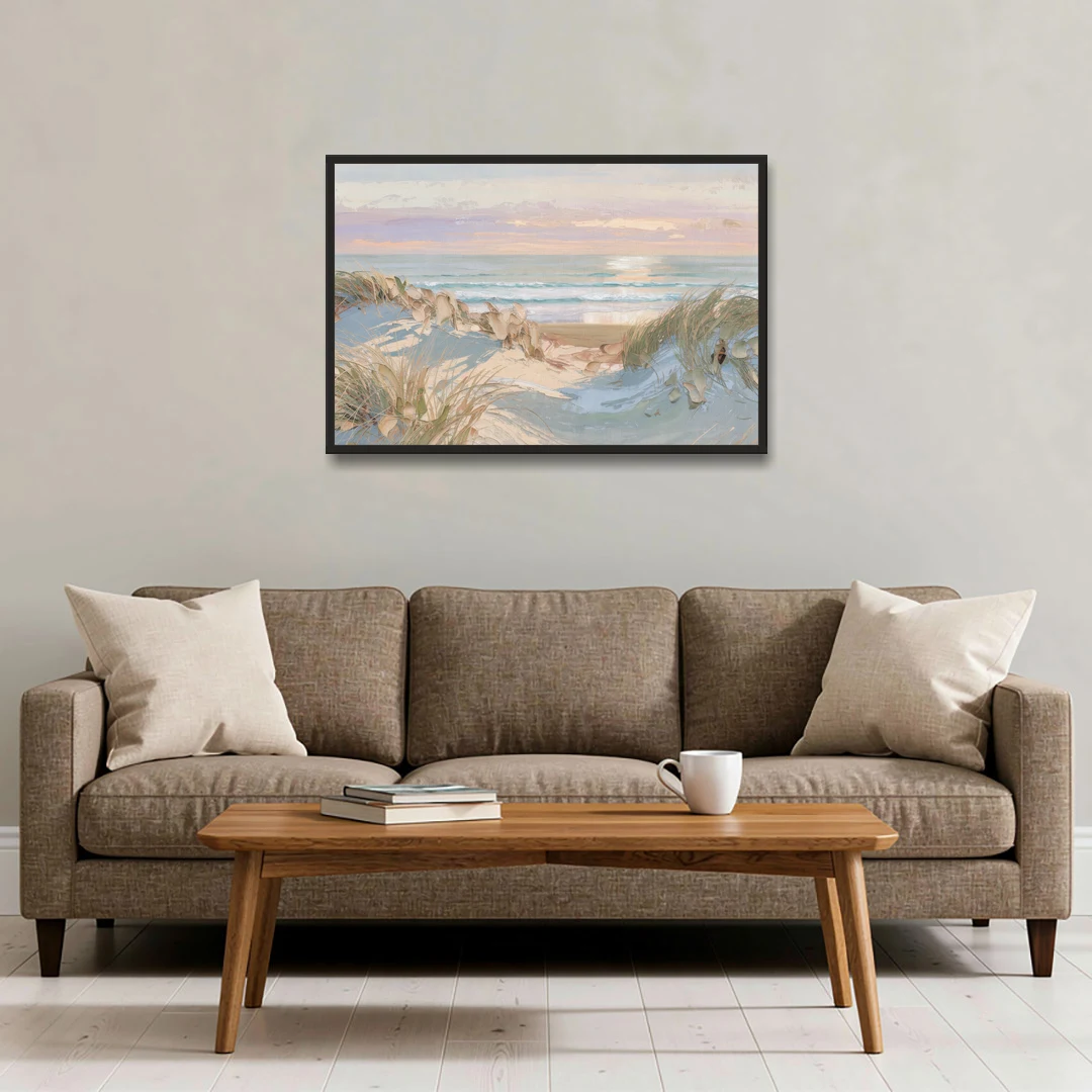 Dune Grass Path to a Pastel Sea for the Bedroom - Black Framed Canvas Wall Art - Sofa - 36x24