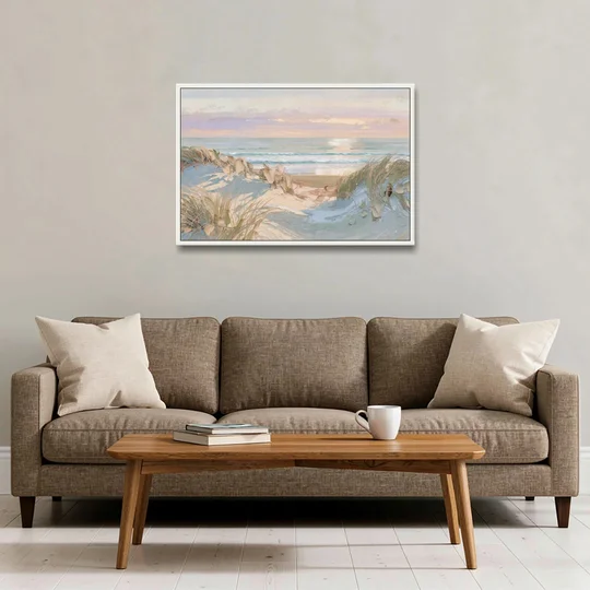 Dune Grass Path to a Pastel Sea for the Bedroom - White Framed Canvas Wall Art - Sofa - 36x24