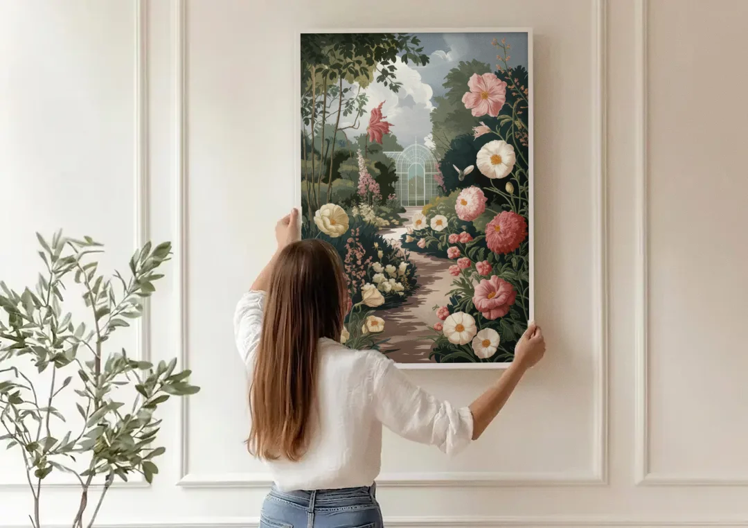Dunedin Botanical Gardens canvas wall art being hung on a paneled wall