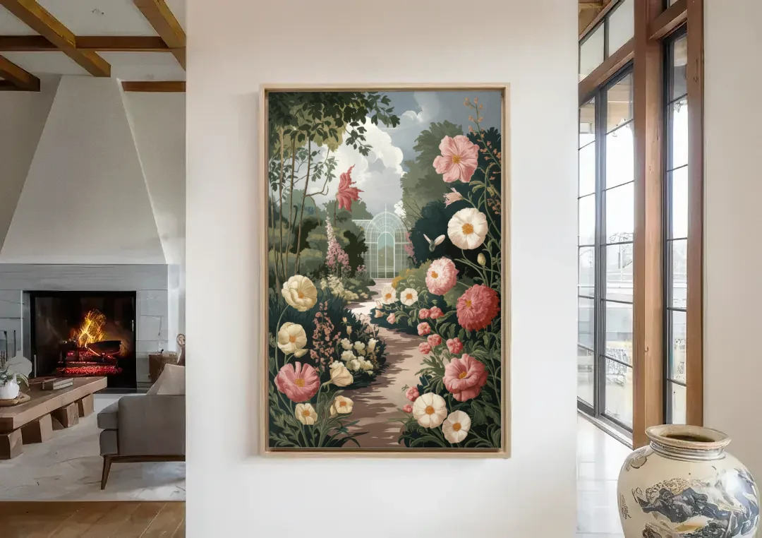 Dunedin Botanical Gardens canvas wall art in a living room with a fireplace