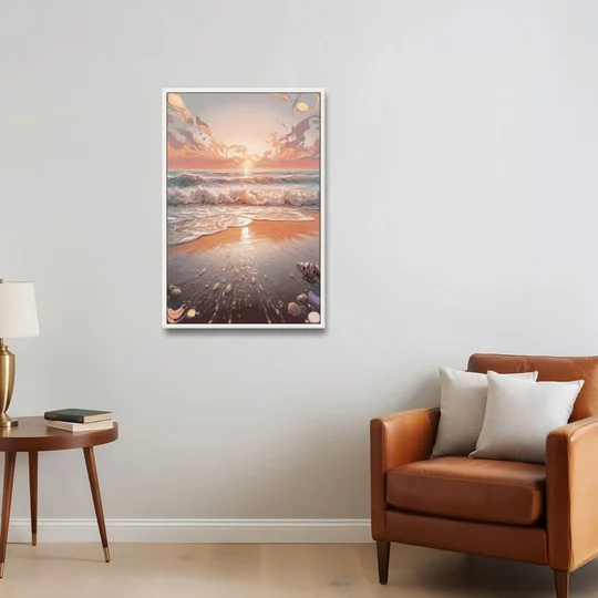 Dunedin Coastal Sunrise - White Framed Canvas Wall Art - Sofa - 24x36