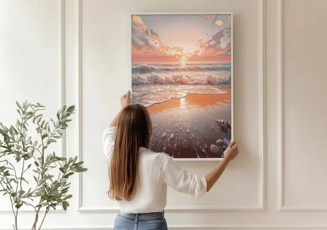 Dunedin Coastal Sunrise canvas wall art being hung on a paneled wall
