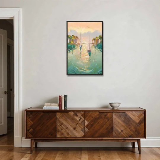 Dunedin Harbor View - Black Framed Canvas Wall Art - Coffee Table - 24x36