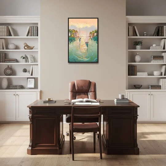 Dunedin Harbor View - Black Framed Canvas Wall Art - Office - 24x36