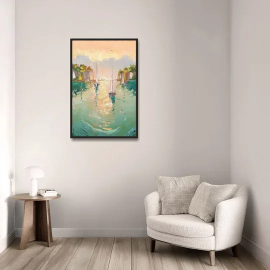 Dunedin Harbor View - Black Framed Canvas Wall Art - Sofa - 24x36