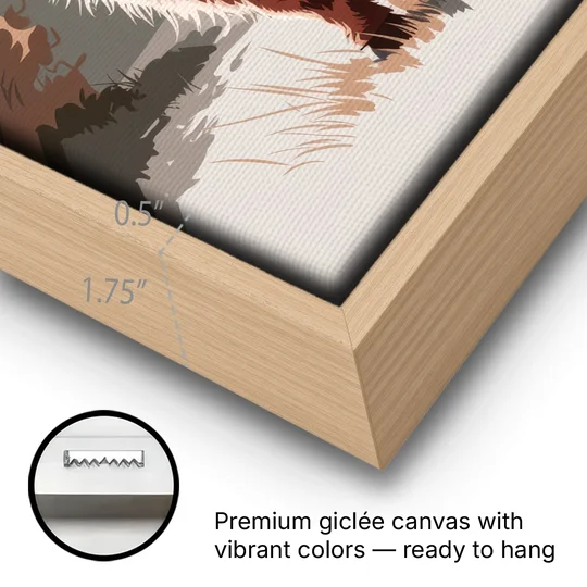 Highland Cows Charm - Oak Framed Canvas Wall Art - Gallery Wrap Corner