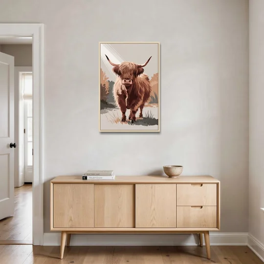 Highland Cows Charm - Oak Framed Canvas Wall Art - Coffee Table - 24x36