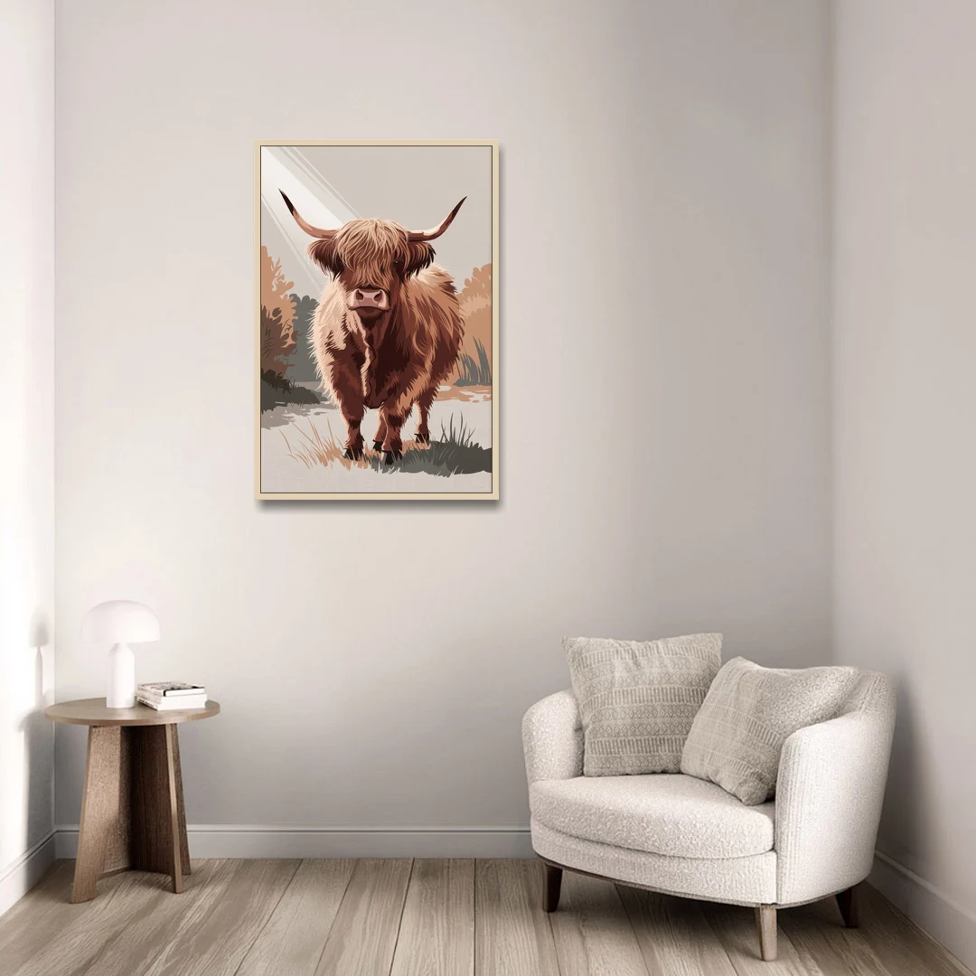 Highland Cows Charm - Oak Framed Canvas Wall Art - Sofa - 24x36