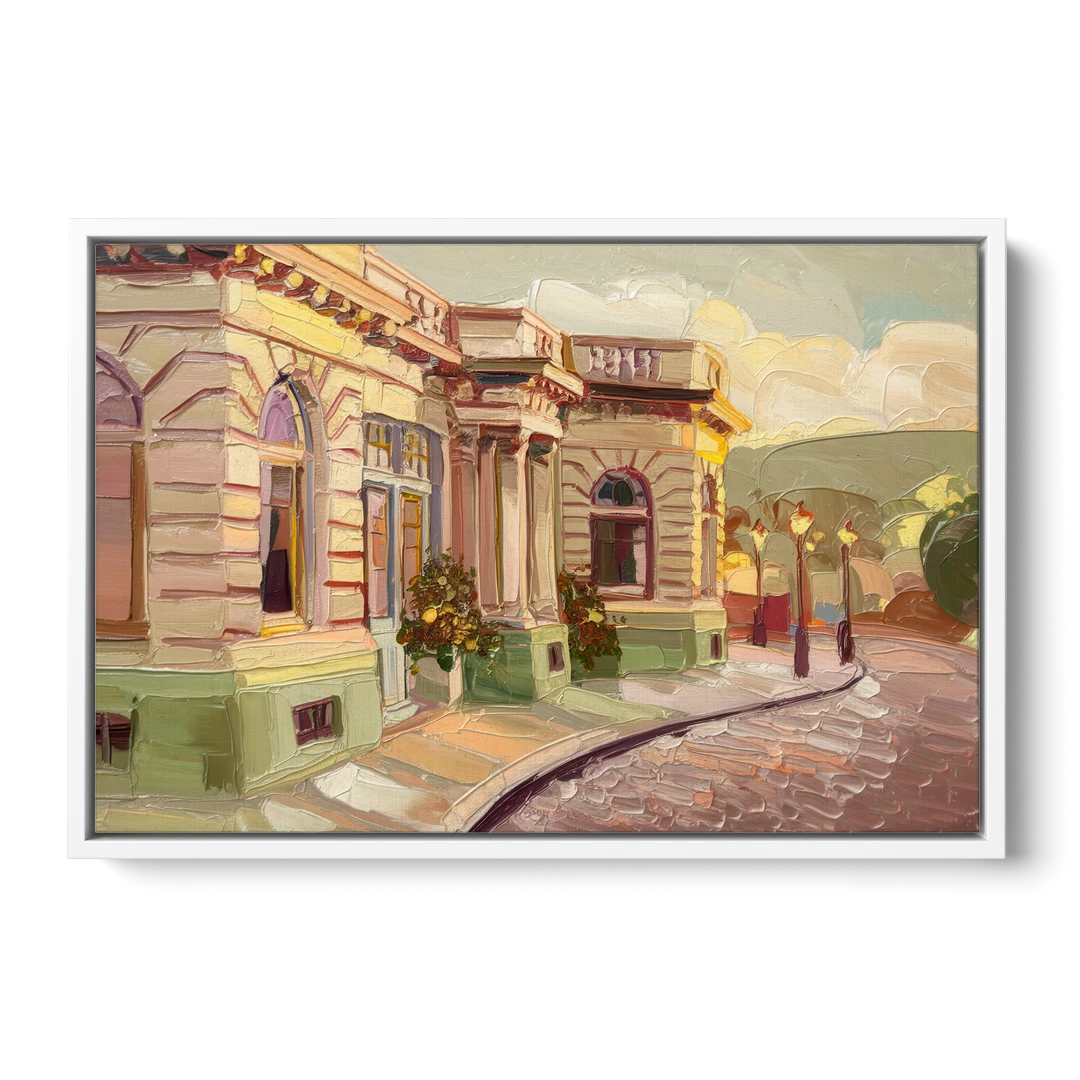 Dunedin Historic Architecture - White Framed Canvas Wall Art - Front
