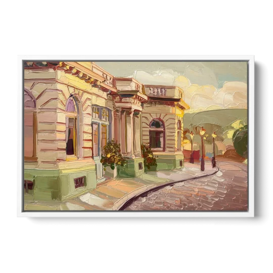 Dunedin Historic Architecture - White Framed Canvas Wall Art - Front
