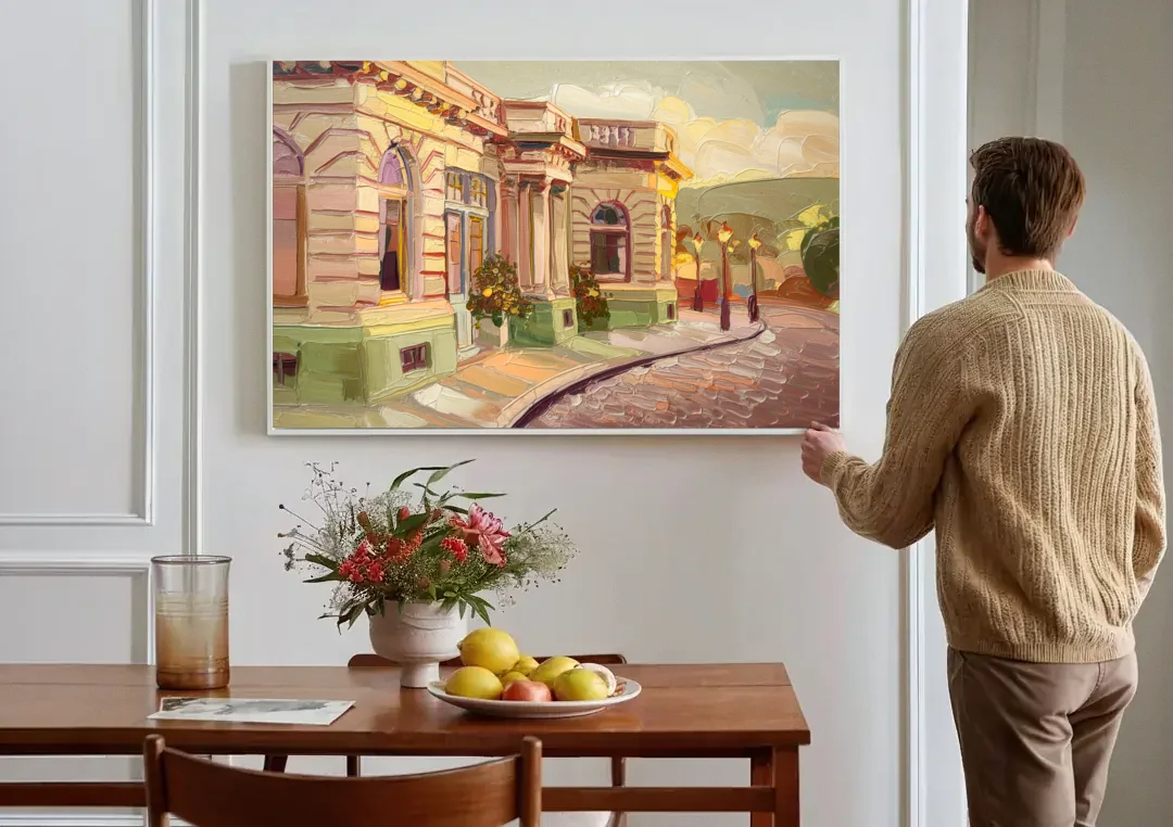 Dunedin Historic Architecture canvas wall art above a dining table