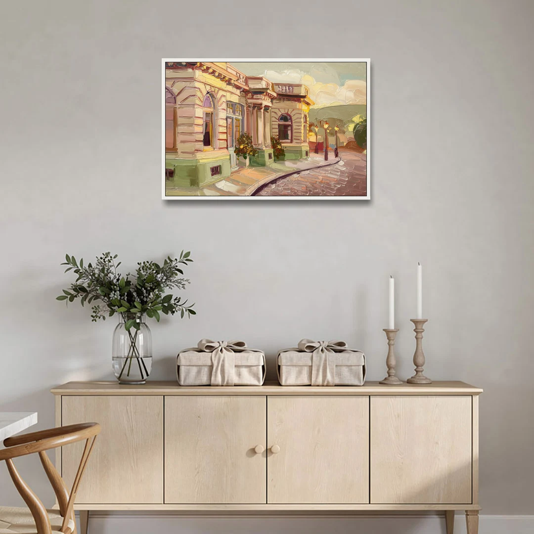 Dunedin Historic Architecture - White Framed Canvas Wall Art - Coffee Table - 36x24