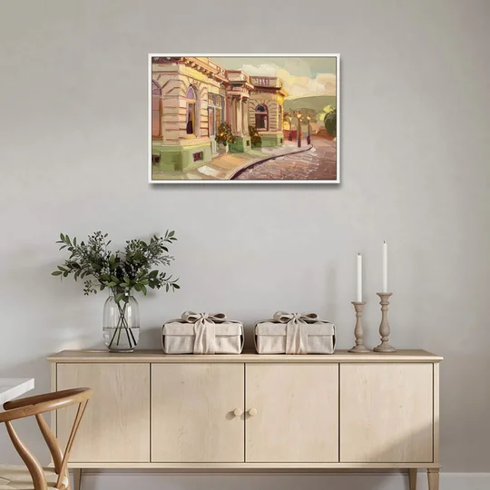 Dunedin Historic Architecture - White Framed Canvas Wall Art - Coffee Table - 36x24